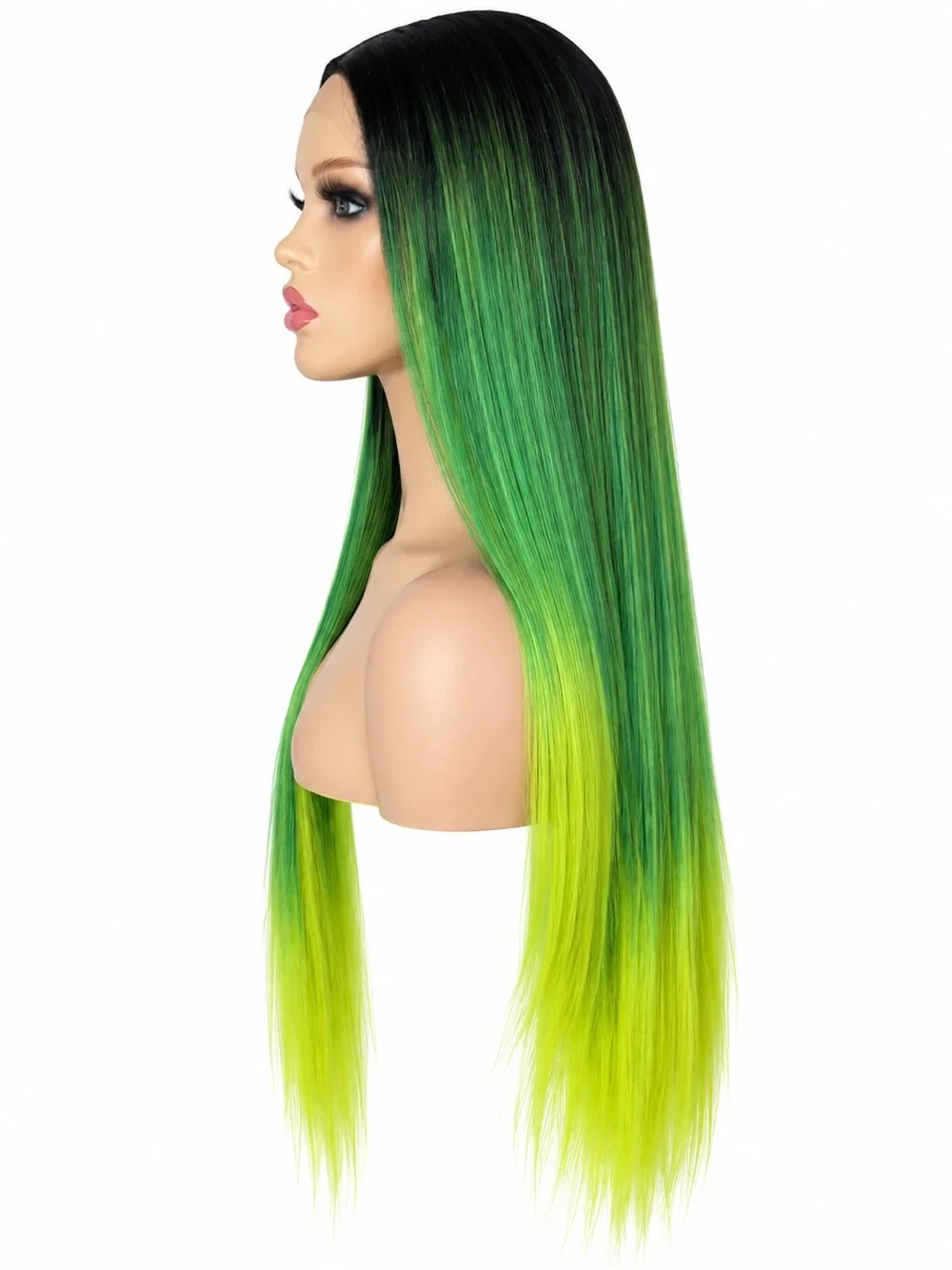 Vibrant Green Ombre Long Straight Women’s Wig middle part 26 inches long